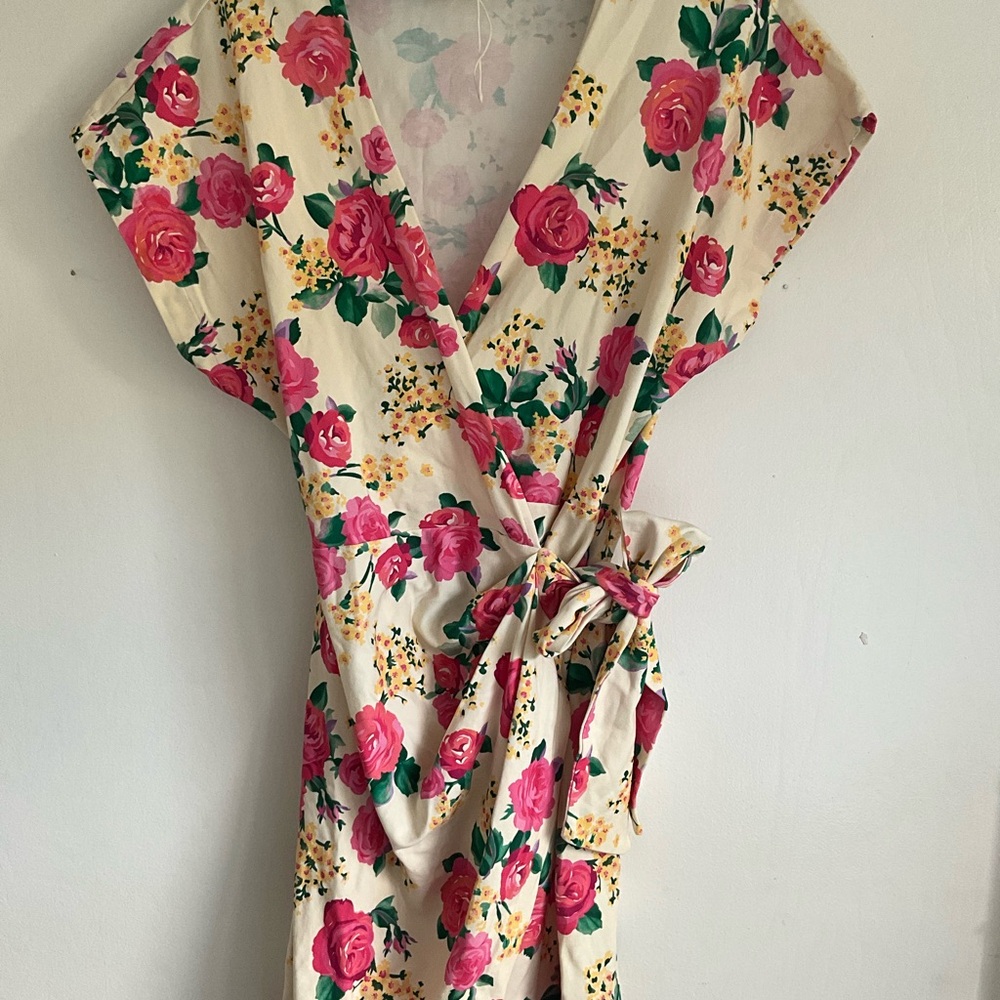 Sezane Rose Floral Wrap Mini Dress